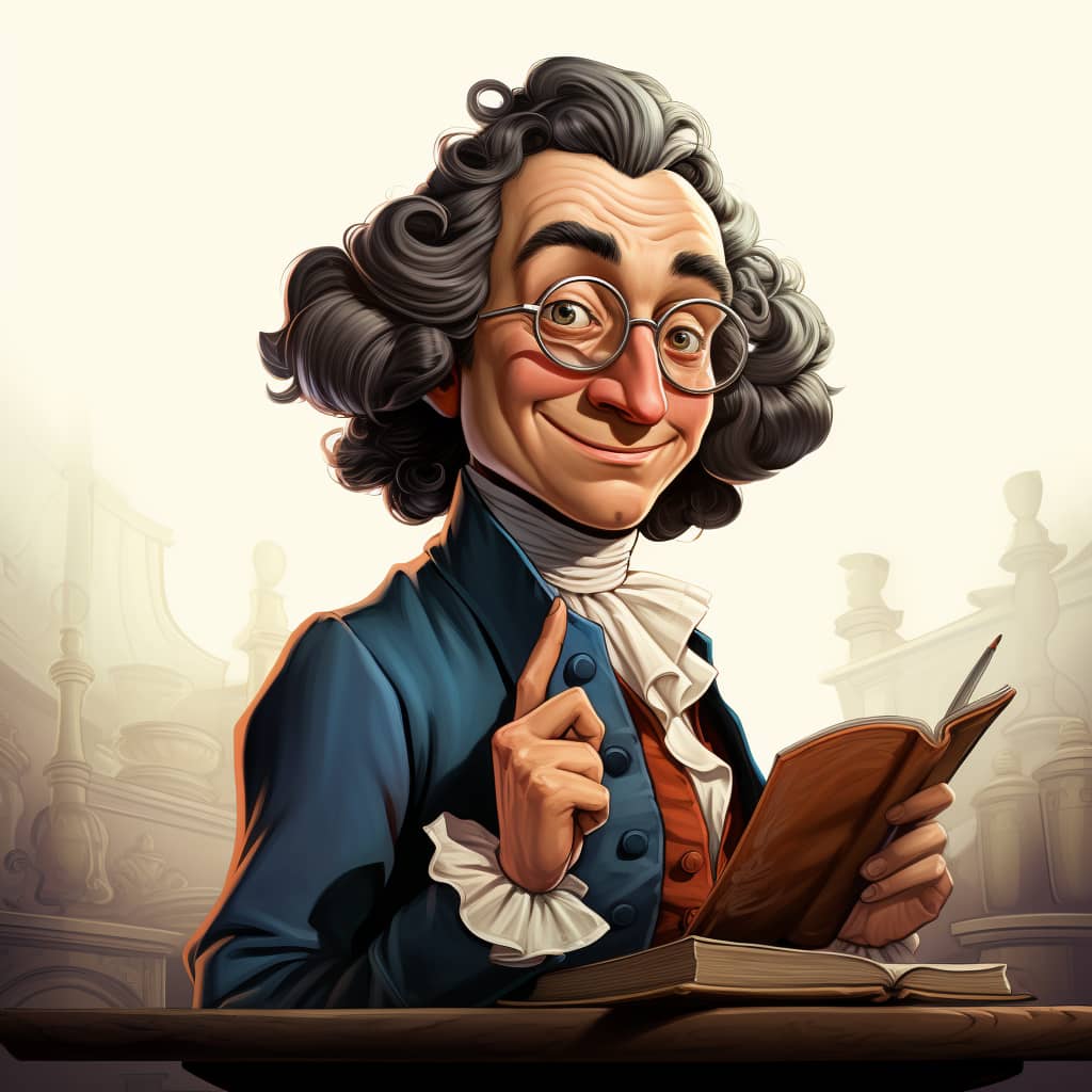 Il disegno stile cartoon di un contabile del diciottesimo secolo